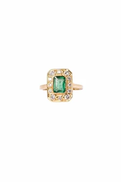Bague or jaune émeraude et diamants