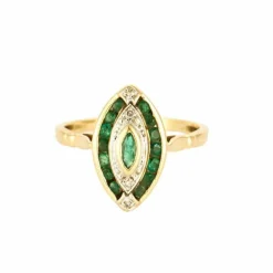 Bague or jaune, émeraude et diamants