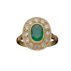 Bague or jaune, émeraude et diamants