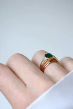 Bague or jaune émeraude et diamant Princesse