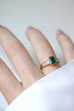 Bague or jaune émeraude et diamant Princesse