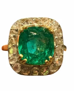 bague or jaune émeraude pavage diamants