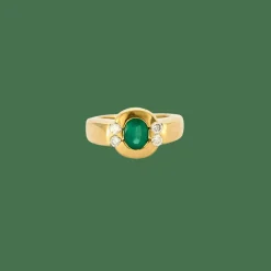 Bague or jaune émeraude serti clos et diamants