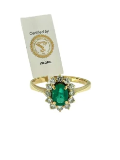 Bague or jaune émeraudes et diamants certificat IGI