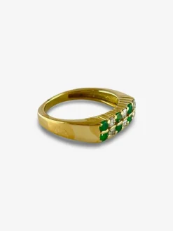 Bague or jaune émeraudes et diamants