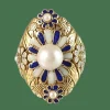 Bague or jaune motif émaillé avec perle au centre