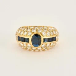 Bague or jaune pavage diamants saphirs
