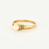 Bague or jaune perle de culture et émeraudes