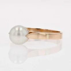 Bague or jaune perle de culture solitaire