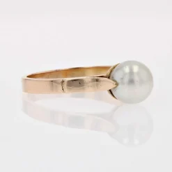 Bague or jaune perle de culture solitaire