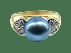 Bague or jaune, perle de Tahiti et diamants