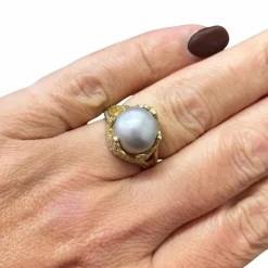 Bague or jaune perle de Tahiti diamants