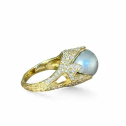 Bague or jaune perle de Tahiti diamants