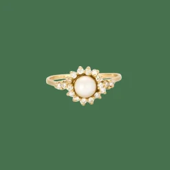 Bague or jaune perle diamants