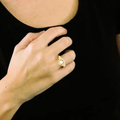 Bague or jaune perle diamants