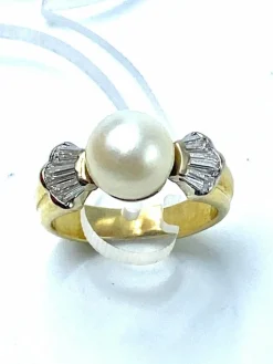 Bague Or jaune Perle Diamants.