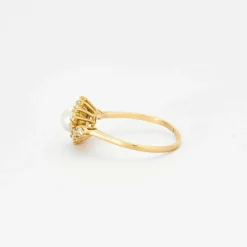 Bague or jaune perle diamants