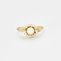 Bague or jaune perle diamants