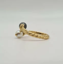 Bague or jaune perles de culture et diamants