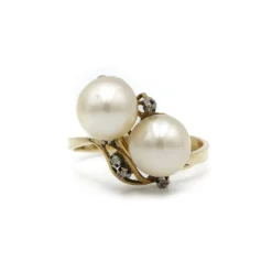 Bague or jaune perles et diamants