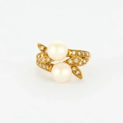 Bague or jaune, perles et diamants