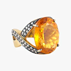 Bague Or jaune pierre orangée