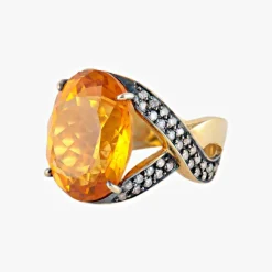 Bague Or jaune pierre orangée