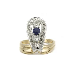 Bague or jaune platine diamants saphir