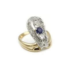 Bague or jaune platine diamants saphir
