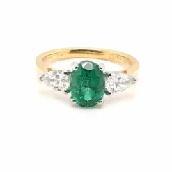 Bague Or jaune Platine Emeraude Diamants