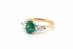 Bague Or jaune Platine Emeraude Diamants