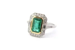 Bague Or jaune Platine Emeraude Diamant