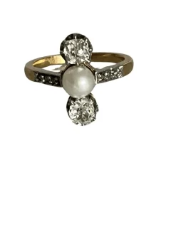 Bague Or Jaune Platine Perle Diamants