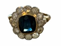 Bague Or jaune Platine Saphir Diamants