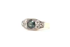 Bague Or jaune Platine Saphir vert Diamant