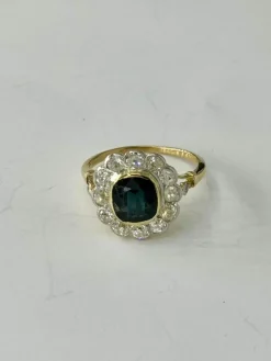 Bague Or jaune Platine Saphir Diamants