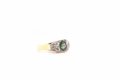 Bague Or jaune Platine Saphir vert Diamant