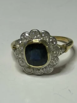 Bague Or jaune Platine Saphir Diamants