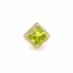 Bague or jaune péridot 6.13 carats diamants