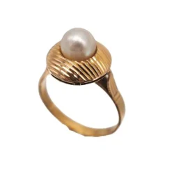 Bague or jaune Rétro perle