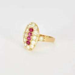 Bague or jaune rubis diamants