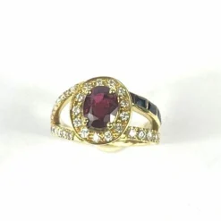 Bague Or jaune Rubis Diamants Saphir