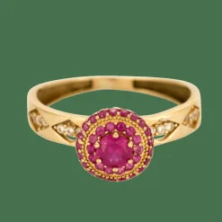 Bague or jaune rubis et saphirs roses