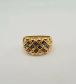 Bague or jaune rubis émeraudes