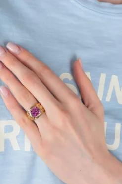 Bague Or jaune Rubis synthétiques