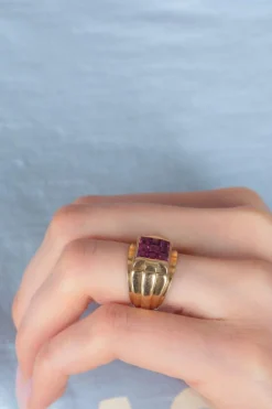 Bague Or jaune Rubis synthétiques