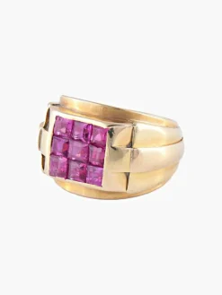 Bague Or jaune Rubis synthétiques
