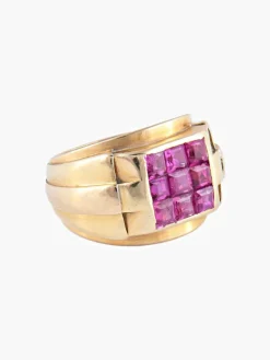 Bague Or jaune Rubis synthétiques