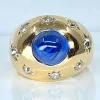 Bague or jaune saphir 5,10 carats Ceylan non chauffé et diamants