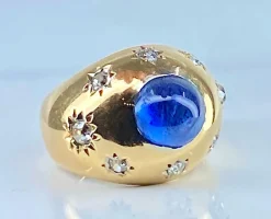 Bague or jaune saphir 5,10 carats Ceylan non chauffé et diamants